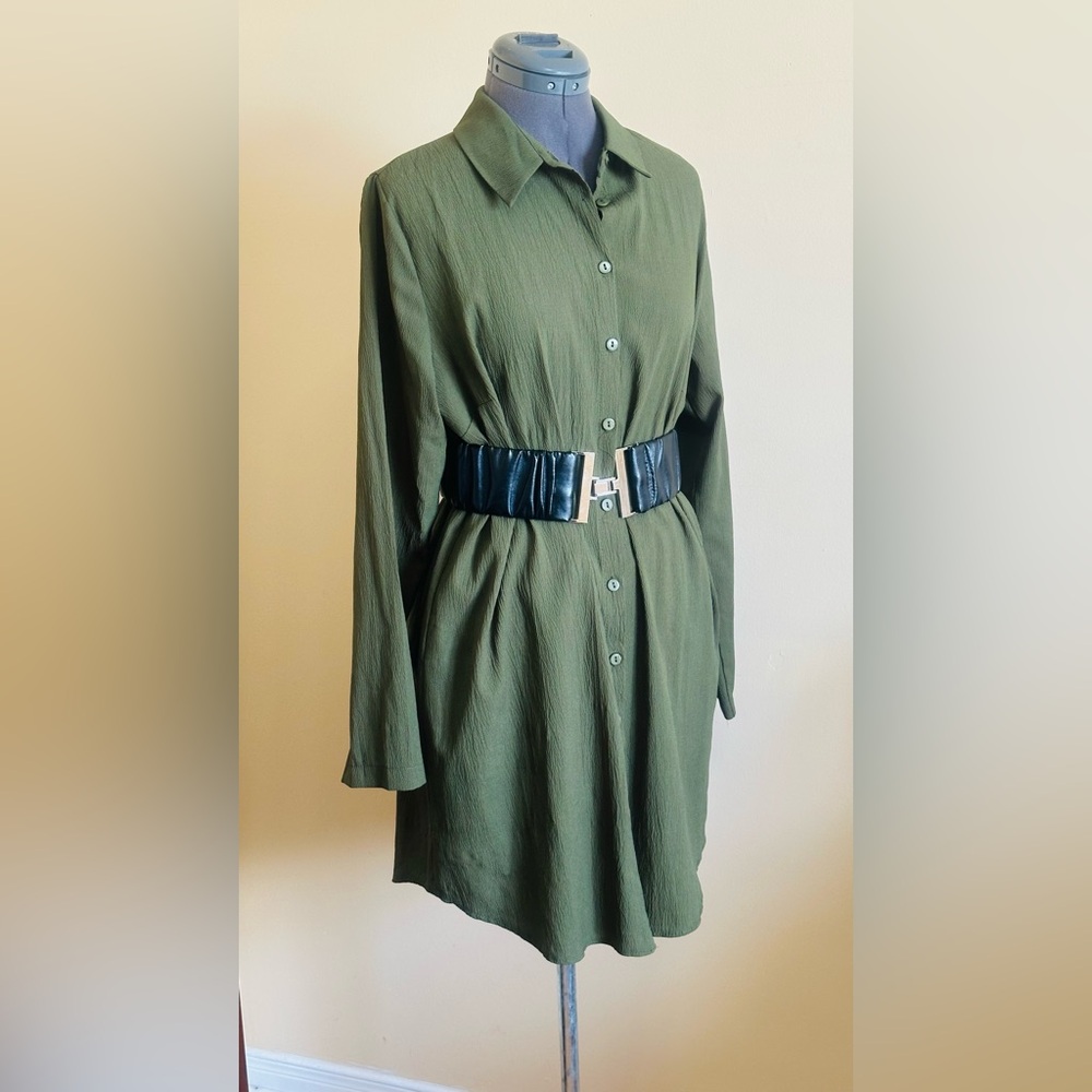 Tavin Green Button-Up Dress / long shirt